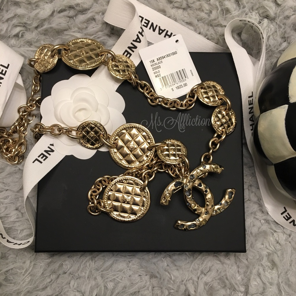 CHANEL Authentic CC Gold XL Medallion Necklace NWT